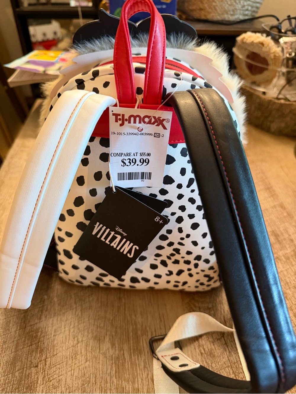 Loungefly Cruella Faux Fur Mini Backpack - Black/White/Cream/Red - Picture 2 of 2